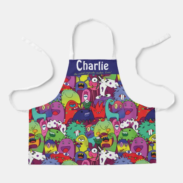 Crazy monsters 2 x custom text apron (Front)