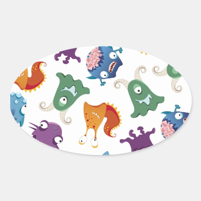 Crazy Monsters Fun Colourful Patterns for Kids Oval Sticker (Front)