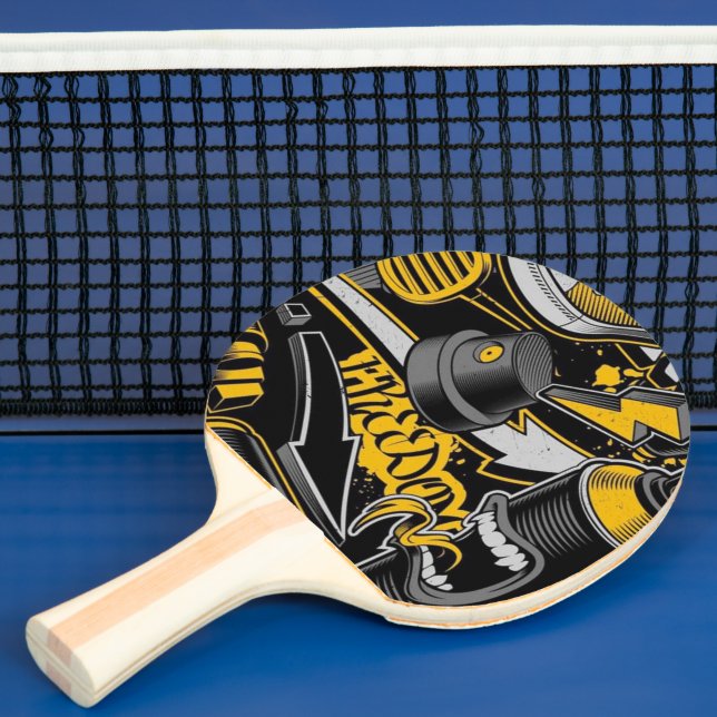 Crazy Music Black Yellow Graffiti Spay all star Ping Pong Paddle (Insitu)