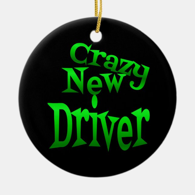 Crazy New Driver in Green Ceramic Tree Decoration (Front)