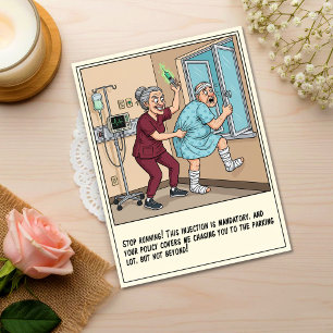 Crazy Nurse Stops Patient Window Escape Get Well Postcard
