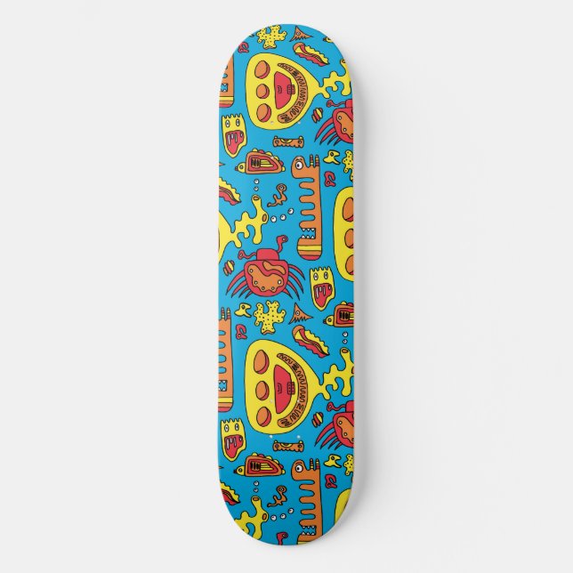 Crazy Ocean Creatures and Yellow Submarine  Beach  Skateboard (Front)
