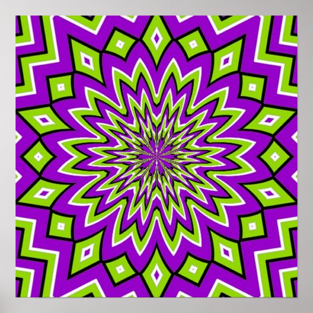 Crazy Optical Illusion - Flowery Green and Purple Poster (Front)