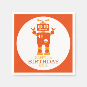 Crazy Orange Robot Personalised Birthday Party Napkin