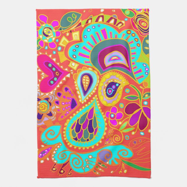 Crazy Paisley Orange Kitchen Towel (Vertical)