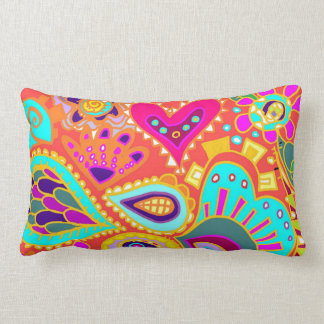 Crazy Paisley TWO sided Lumbar Orange & LIME Cushion