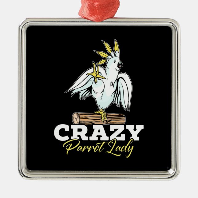 Crazy Parrot Lady Metal Tree Decoration (Front)