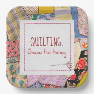 Crazy Patchwork Quilt With Fun Quote Paper Plate