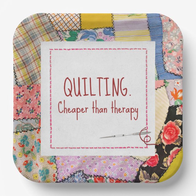 Crazy Patchwork Quilt With Fun Quote Paper Plate (Front)