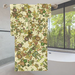 Crazy pattern of geometric shapes, natural colours bath towel set