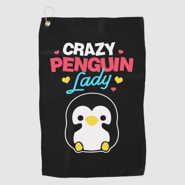 Crazy Penguin Lady Golf Towel (Front)