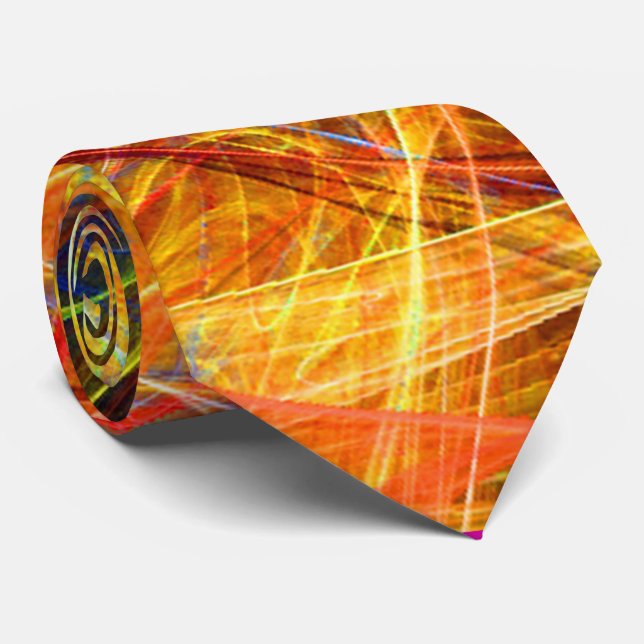 CRAZY PHOTON Abstract OrangeYellow Fractal Swirls Tie (Rolled)