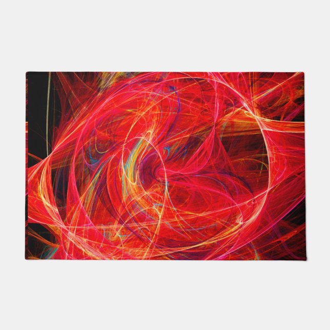 CRAZY PHOTON Abstract Red Yellow Fractals, Swirls Doormat (Front)