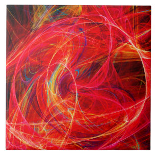 CRAZY PHOTON Abstract Red Yellow Fractals,Swirls Tile