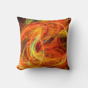 CRAZY PHOTON Abstract Yellow Orange Fractal Swirls Cushion