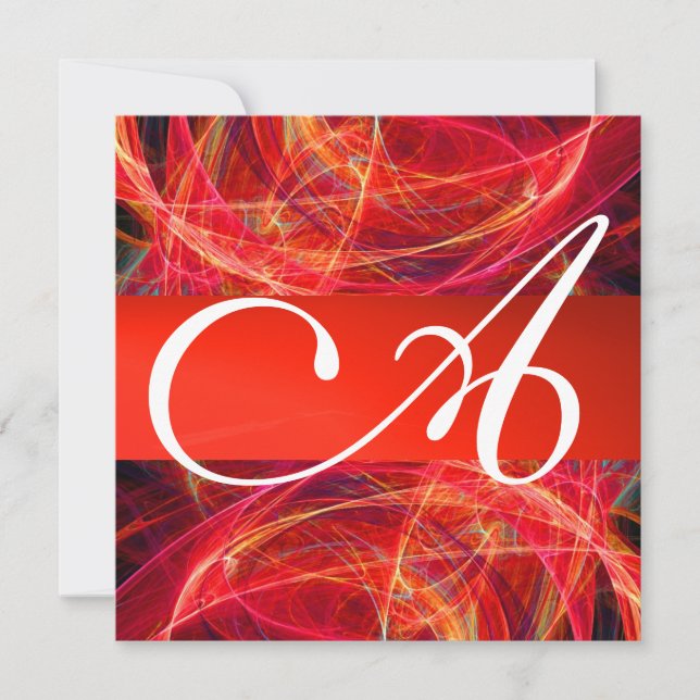 CRAZY PHOTON MONOGRAM red black pink white Invitation (Front)