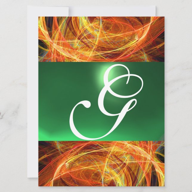 CRAZY PHOTON MONOGRAM yellow emerald green Invitation (Front)