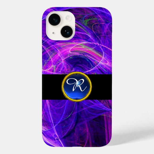 CRAZY PHOTON PURPLE BLUE GEM MONOGRAM Abstract Case-Mate iPhone Case (Back)