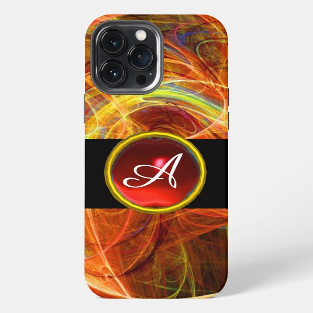 CRAZY PHOTON RED RUBY GEM STONE MONOGRAM iPhone CASE (Back)