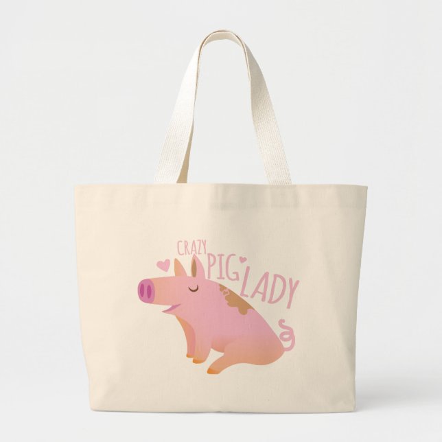 Crazy Pig Lady Large Tote Bag (Front)