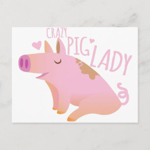 Crazy Pig Lady Postcard