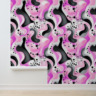 Crazy Pink Abstract Swirls and Dots Wallpaper