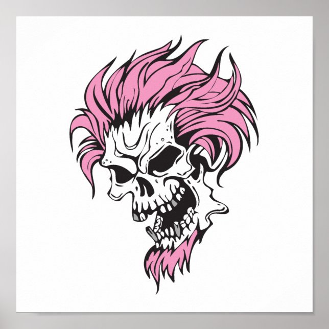 crazy pink hair skull poster (Front)