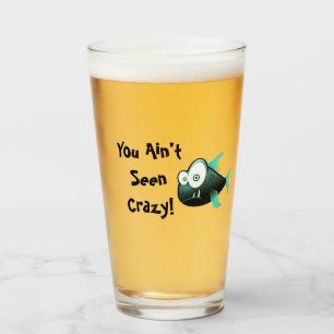 Crazy Piranha, Weird Funny Cartoon Fish Design Glass