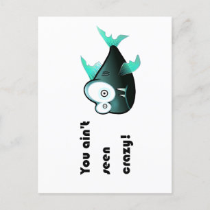 Crazy Piranha, Weird Funny Cartoon Fish Design Postcard