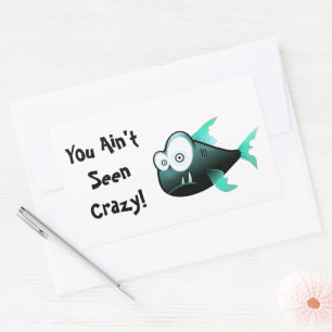 Crazy Piranha, Weird Funny Cartoon Fish Design Rectangular Sticker
