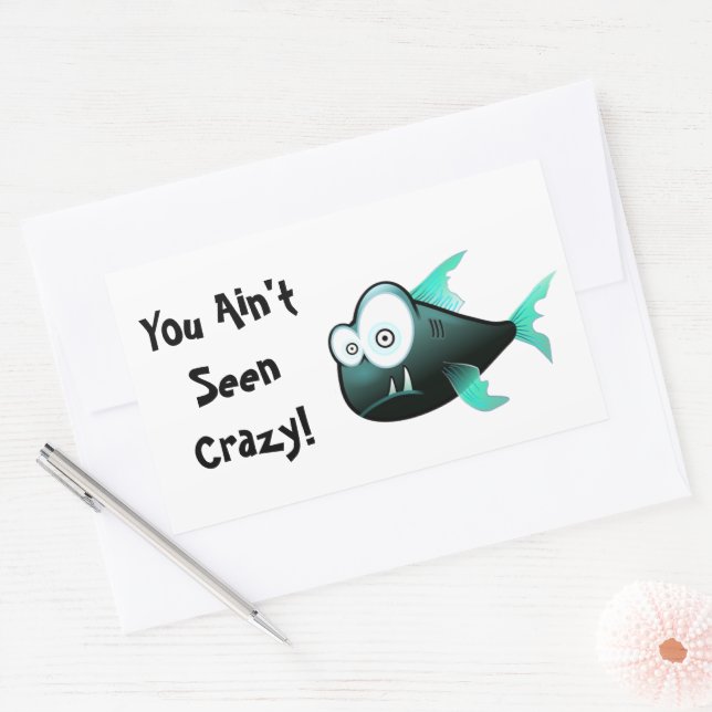 Crazy Piranha, Weird Funny Cartoon Fish Design Rectangular Sticker (Envelope)