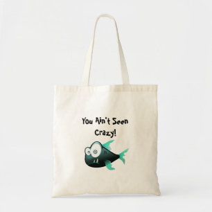 Crazy Piranha, Weird Funny Cartoon Fish Design Tote Bag