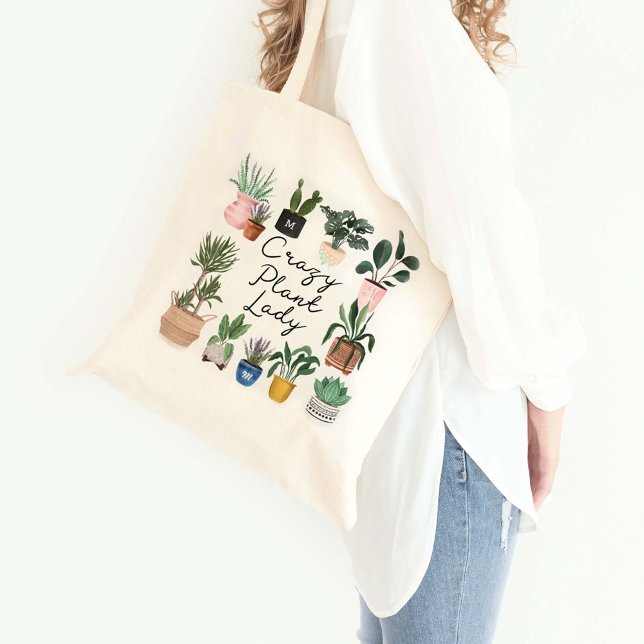 Crazy Plant Lady | Chic Watercolor Potted Plants Tote Bag (Creator Uploaded)
