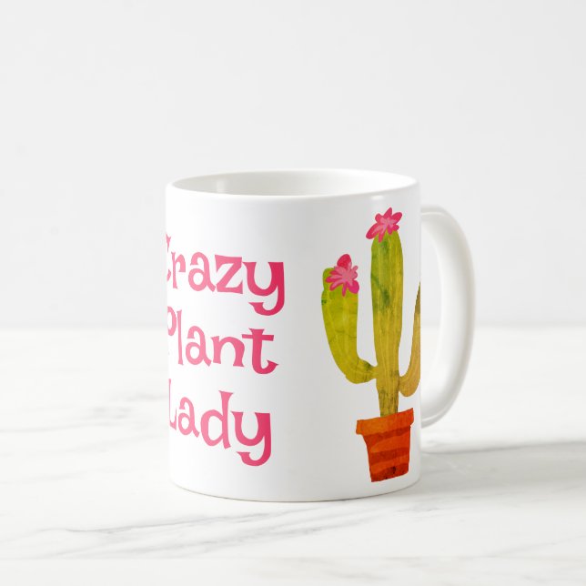 Crazy Plant Lady coffee mug gift with cute cactus (Front Right)