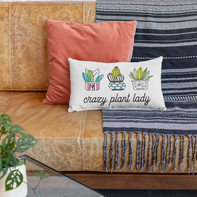 Crazy Plant Lady | Hand Drawn Potted Plants   Lumbar Cushion (Creator Uploaded)