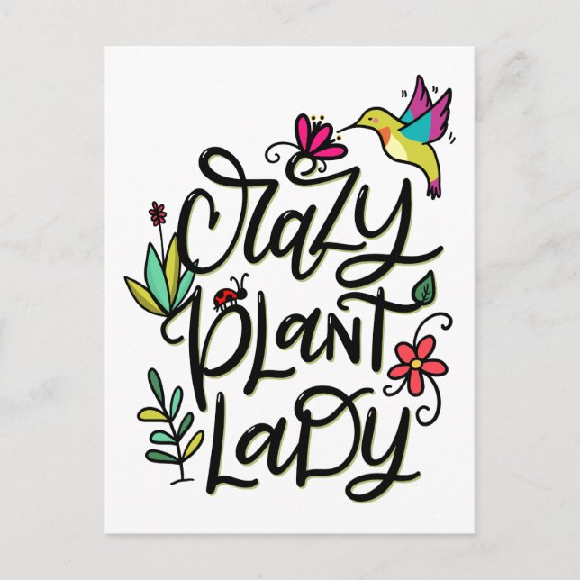Crazy Plant Lady, Hand Lettered Postcard (Front)