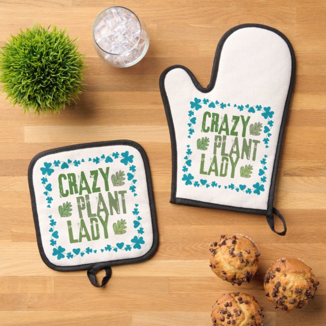 Crazy Plant Lady Oven Mitt & Pot Holder Set (Top Down)