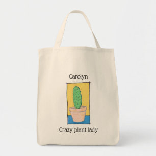 Crazy plant lady, prickly pear cactus, your name  tote bag