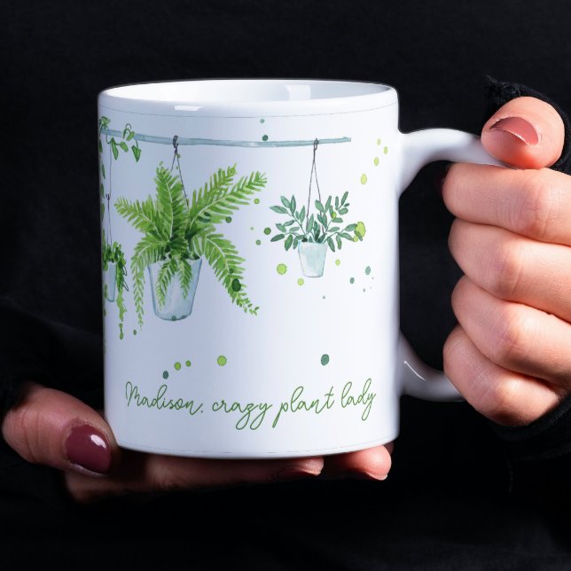 Crazy Plant Lady Watercolor Personalised Name Coffee Mug (Creator Uploaded)