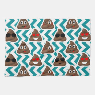 Crazy Poop Emojis Teal Patterned Tea Towel