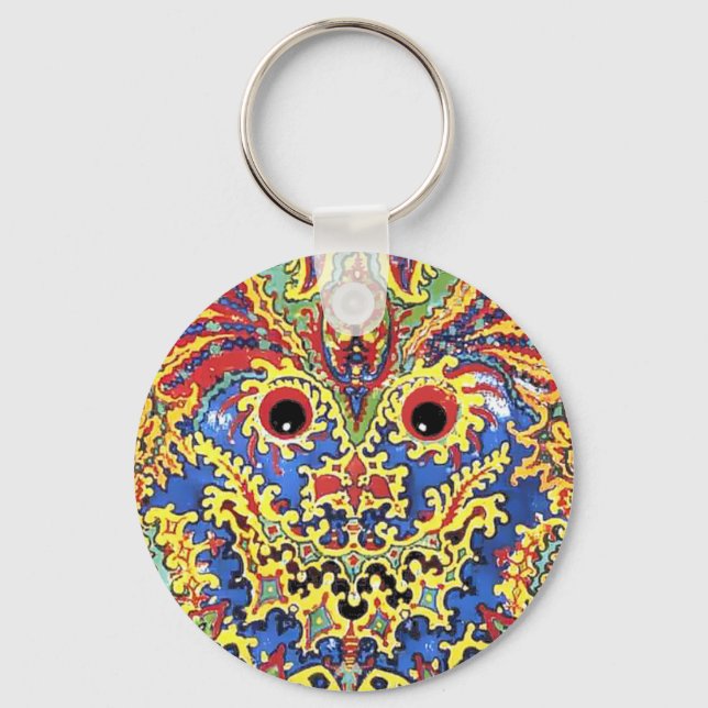 Crazy Psychedelic Cats Eyes Louis Wain Key Ring (Front)