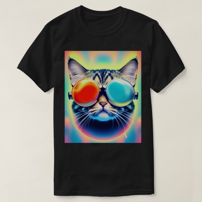 Crazy Psychedelic Psychonaut Kitty Cat White T-Shirt (Design Front)