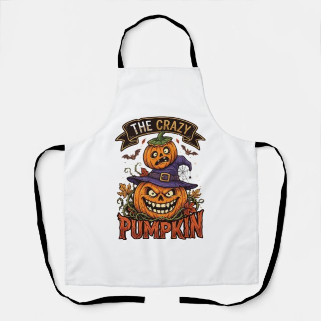 Crazy Pumpkin Halloween Witch Hat Bats Apron (Front)