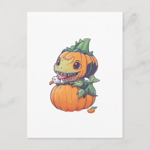 crazy pumpkin trying to eat spooky  postcard