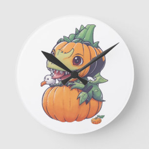 crazy pumpkin trying to eat spooky  round clock