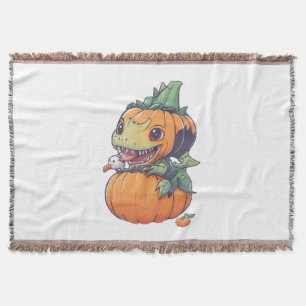 crazy pumpkin trying to eat spooky  throw blanket