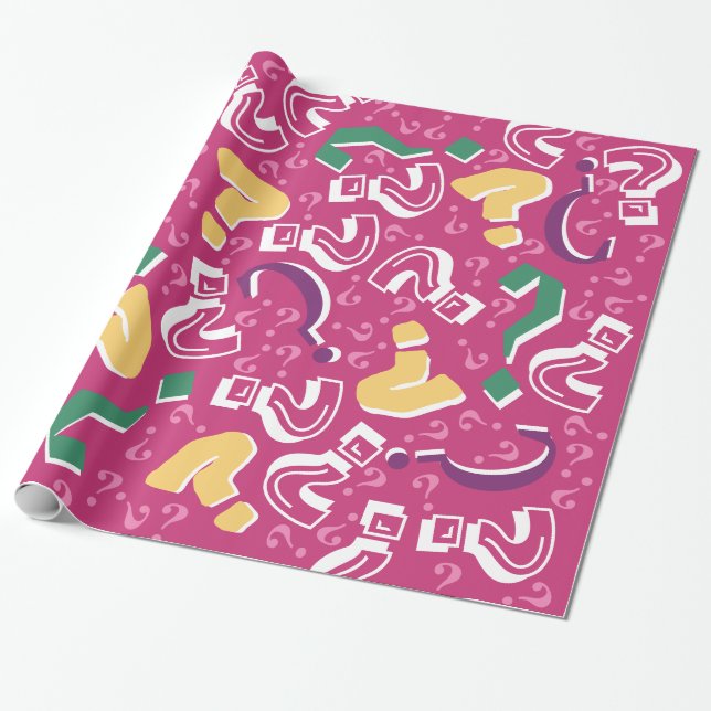 Crazy question marks mystery riddle pink wrapping paper (Unrolled)