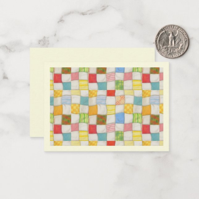 CRAZY QUILT 3.5x2.5 Flat Card / Cream / Horizontal (Front/Back In Situ)