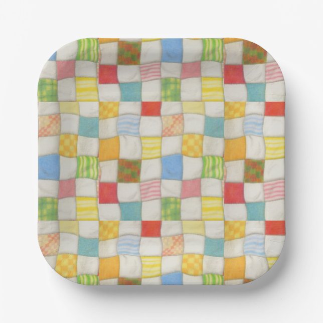 CRAZY QUILT 7" Square Paper Plates (Front)