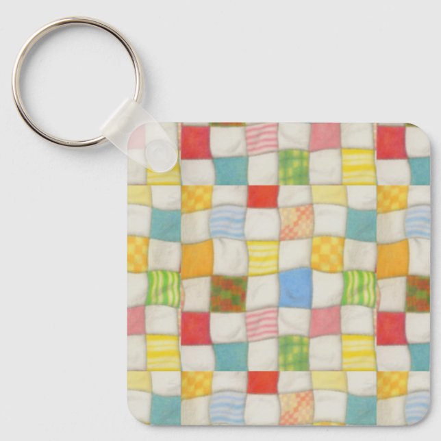 Crazy Quilt Aluminium Square Keychain (Front)